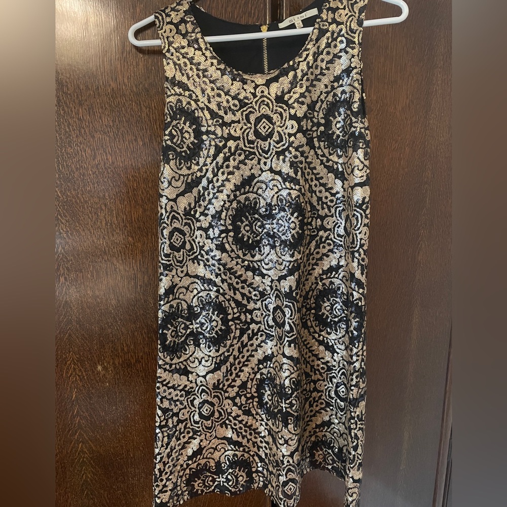 Black and gold sequin mini dress